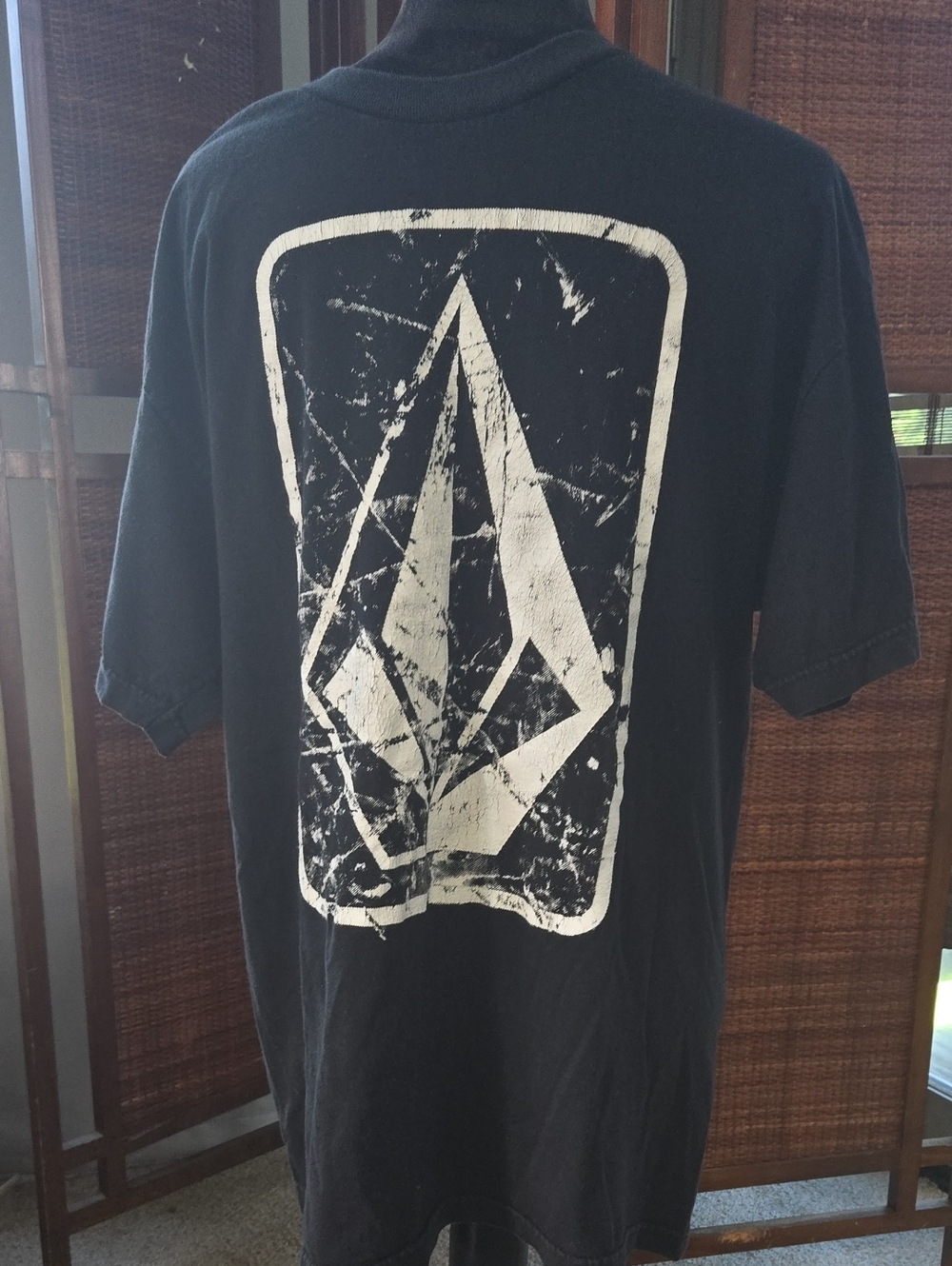 Volcom Black Short Sleeve Tee with Distressed White Graphic
